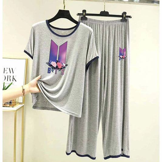 Contrast Tape-Style Big-Printed 2-Pcs Lounge And Night Wear Suit. WLW-07