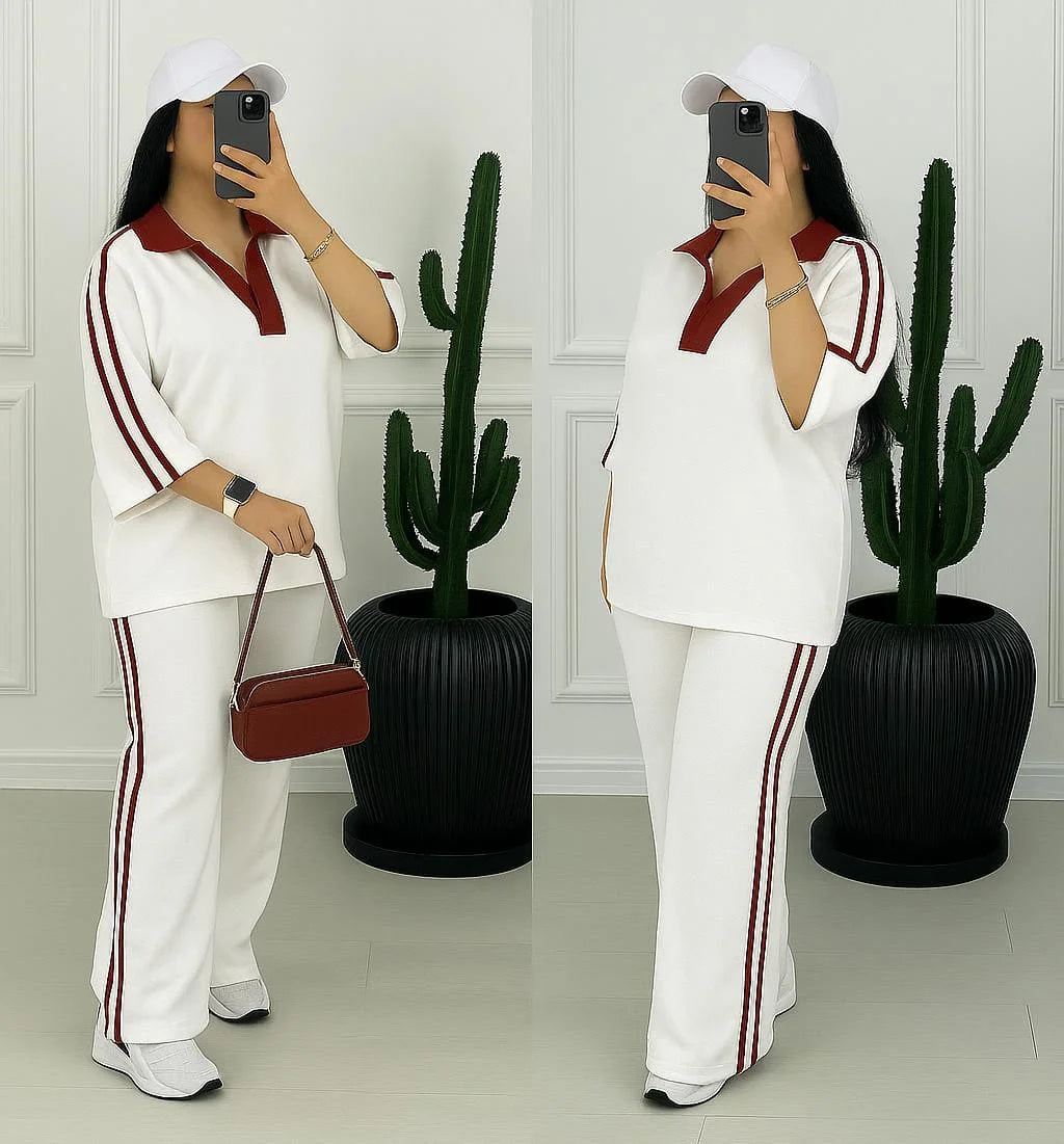 Comfort Contrast Collar Style Western 2-Pcs Summer Dry-Fit Tracksuit For Her.
