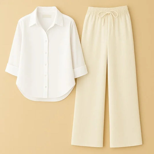 Comfort Luxe Co-Ord Set – White & Skin