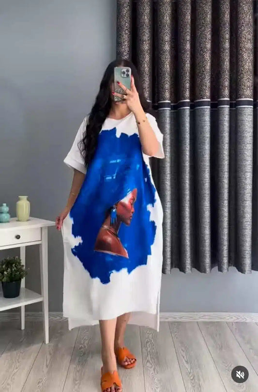 Comfort Summer Drop Shoulder Printed Long Top. C-02