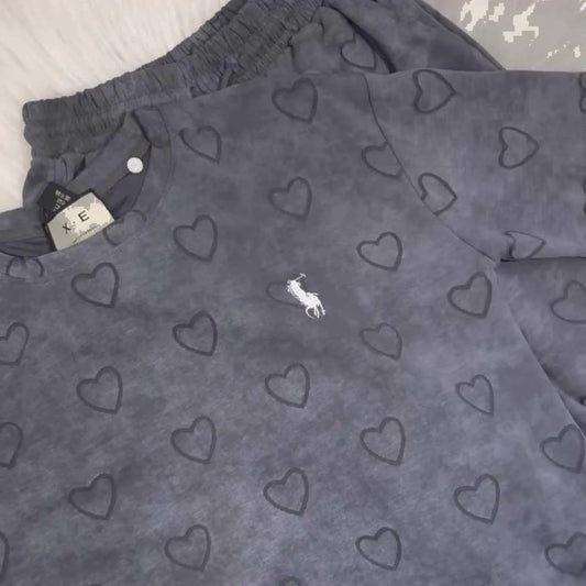 Comfort Heart Textured Horse Logo Printed Style Western 2-Pcs Summer Tracksuit For Her. WSTS-08