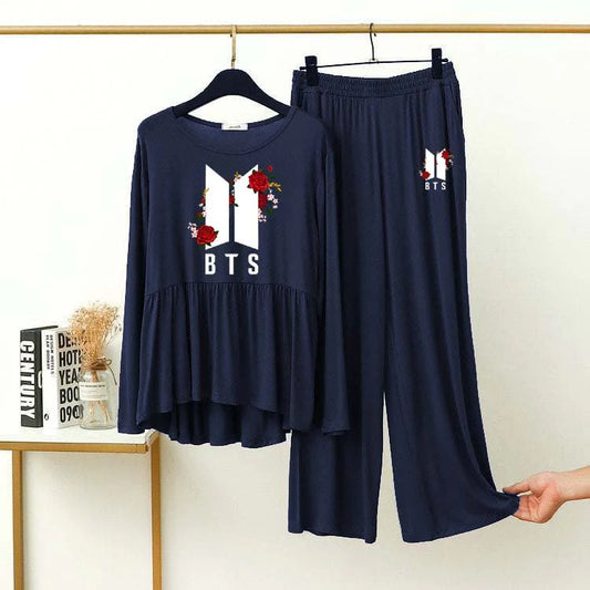 Peplum-Style Printed 2-Pcs Lounge And Night Wear Suit.