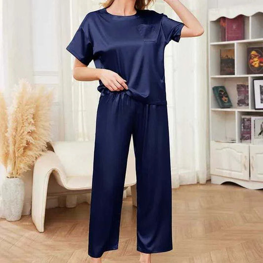 Imported Pocket Tshirt-Style 2-Pcs Silk Nightsuit. (Tshirt+Pajama)
