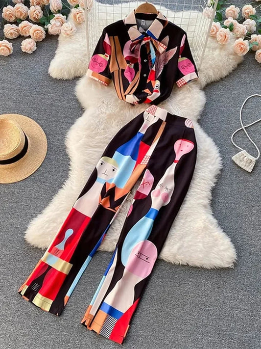 Doll Print Vintage Trendy Pajama Set 2 Piece