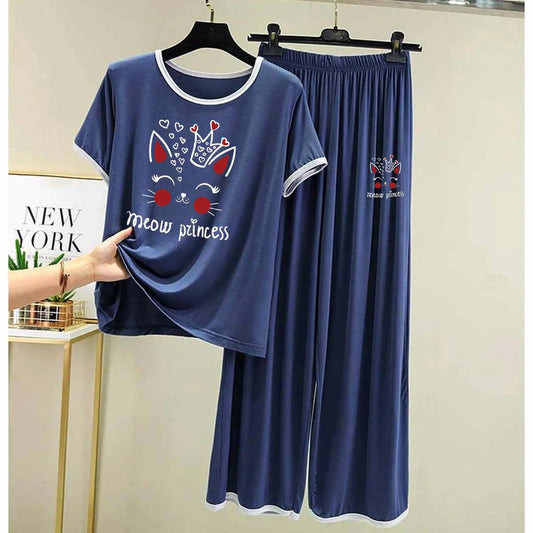 Contrast Tape-Style Big-Printed 2-Pcs Lounge And Night Wear Suit. WLW-07