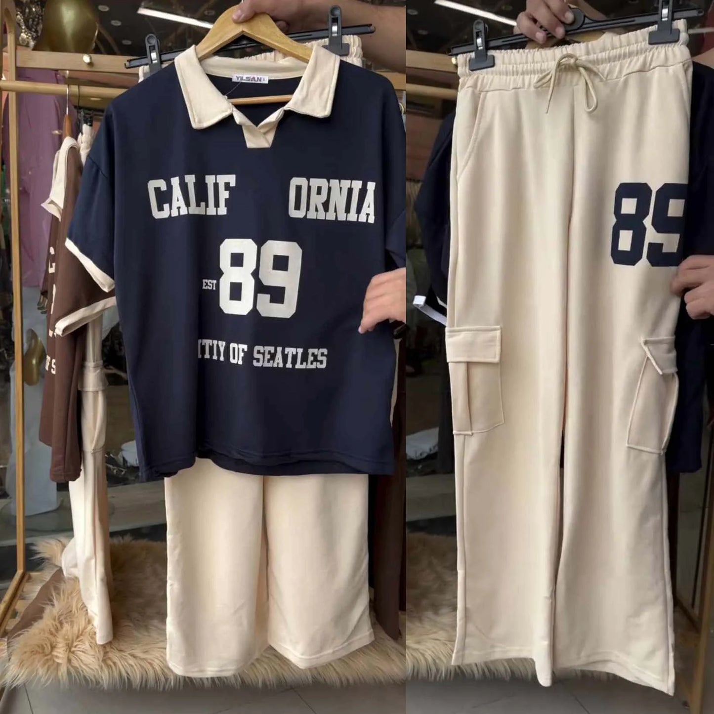 Comfort Cali-89 Collar Cargo Style Western 2-Pcs Summer Tracksuit For Her. WSTS-05