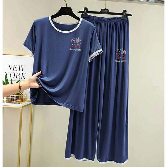 Contrast Tape-Style Logo-Printed 2-Pcs Lounge And Night Wear Suit. WLW-07