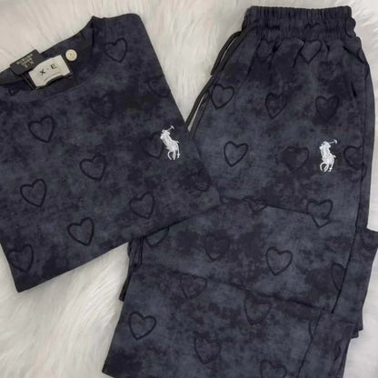 Comfort Heart Textured Horse Logo Printed Style Western 2-Pcs Summer Tracksuit For Her. WSTS-08