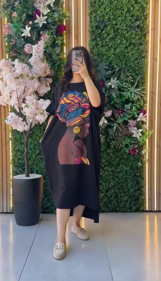 Comfort Summer Drop Shoulder Printed Long Top