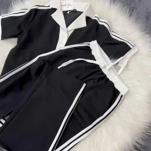 Contrast Collar Style Western 2-Pcs Summer Dry-Fit Tracksuit For Her.