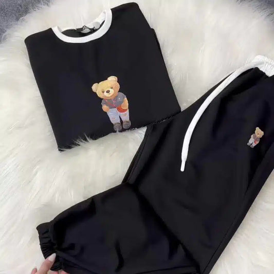 Black Bear Going Drop-Shoulder Style 2-Pcs Summer Dry-Fit Tracksuit For Her. WSTS-03