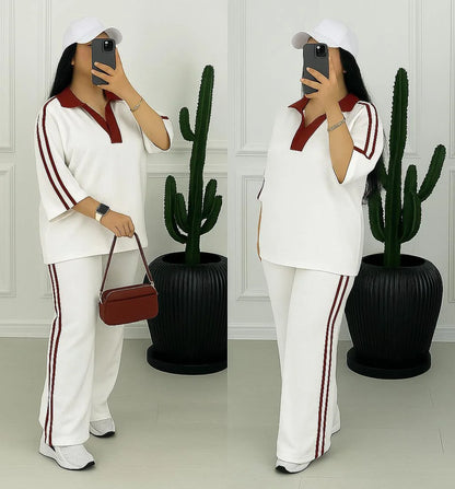 Comfort Contrast Collar Style Western 2-Pcs Summer Dry-Fit Tracksuit For Her.