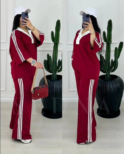 Comfort Contrast Collar Style Western 2-Pcs Summer Dry-Fit Tracksuit For Her.
