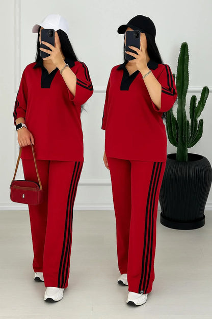 Comfort Contrast Collar Style Western 2-Pcs Summer Dry-Fit Tracksuit For Her.