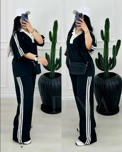 Comfort Contrast Collar Style Western 2-Pcs Summer Dry-Fit Tracksuit For Her.