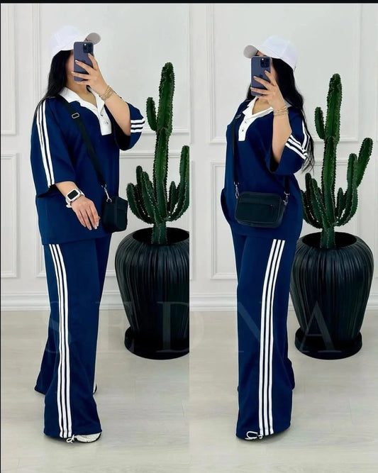 Comfort Contrast Collar Style Western 2-Pcs Summer Dry-Fit Tracksuit For Her.