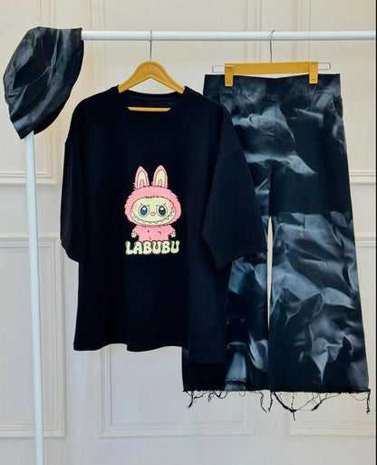 Comfort Labubu Design Western 2-Pcs Summer Tracksuit For Her CWTS-05