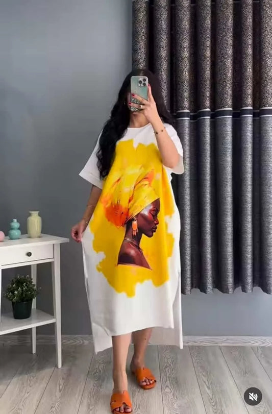 Comfort Summer Drop Shoulder Printed Long Top. C-02