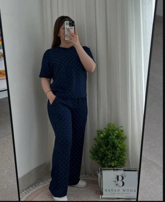 Glitter Round Neck karden Women 2 Piece Summer Dryfit Tracksuit For Her