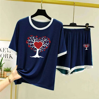 Contrast-Tape Short Style Printed 2-Pcs Summer Launge & Night Wear Suit. WLW-04