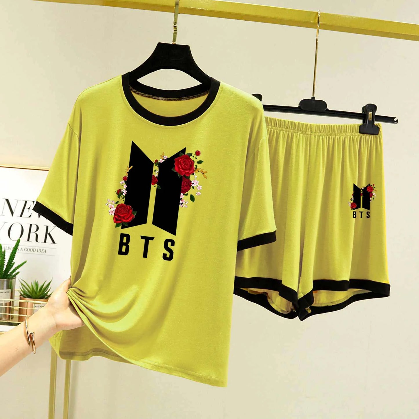 Contrast-Tape Short Style Printed 2-Pcs Summer Launge & Night Wear Suit. WLW-04