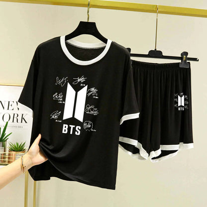 Contrast-Tape Short Style Printed 2-Pcs Summer Launge & Night Wear Suit. WLW-04