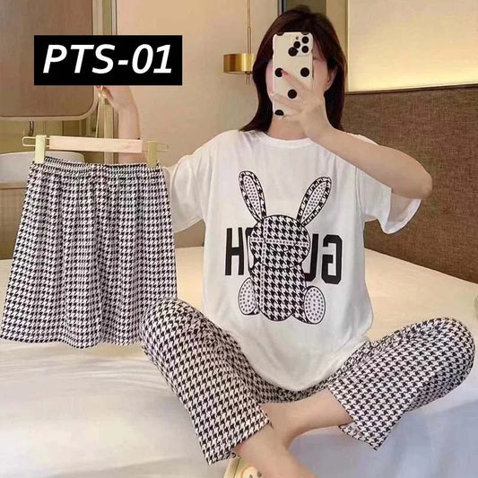 Arrow Printed 3-Pcs Summer Lounge & Night Wear Suit. PTS-01
